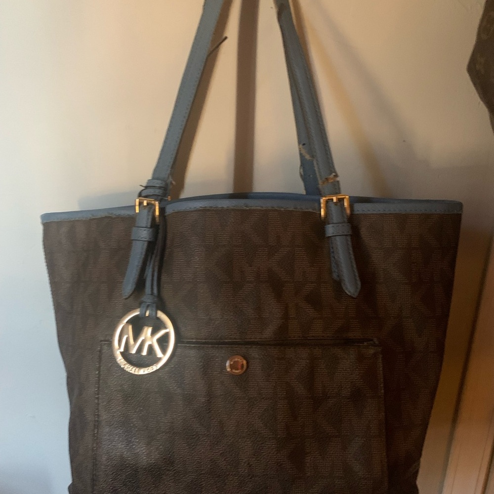 Michael Kors Brown and Blue Tote Bag